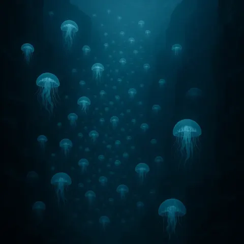 Vast Swarm of Luminous Jellyfish Drifts Serenely