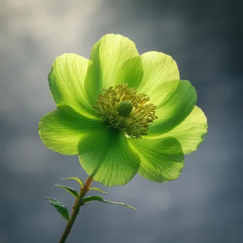 Lush Green Flower Swirling on Grainy Gray