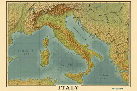 Comprehensive Map Depicting Italy's Topographic Features in Full Detail