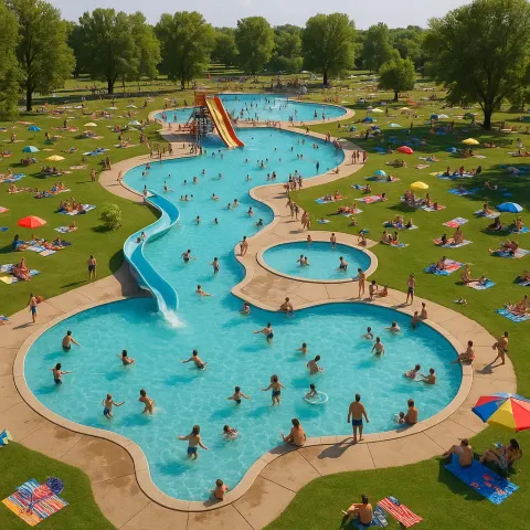 Large Outdoor Water Park with Interconnected Pools