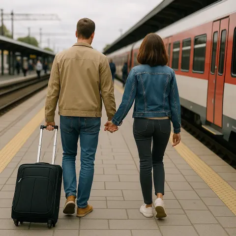 People Walking on a Train Platform