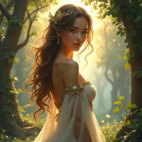 Ethereal Fantasy Heroine in Enchanted Forest Light
