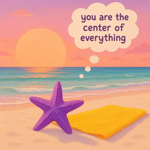 Lively Coastal Scene Unfolds with a Purple Starfish Nestled