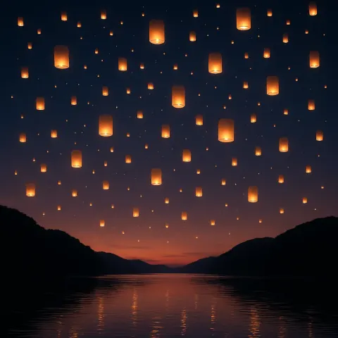 Countless Glowing Paper Lanterns Drift Serenely Upwards
