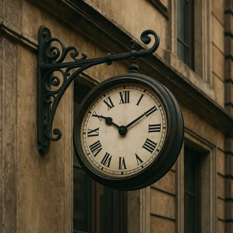 Classic Timepiece Is Mounted on the Exterior of a Structure