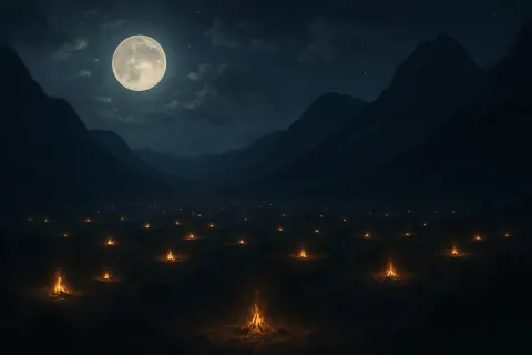 Multitude of Flickering Campfires Dots a Vast