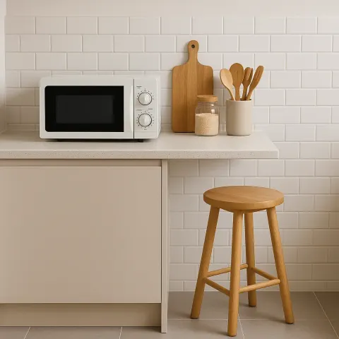 Kitchen Countertop with a Microwave Placed on It