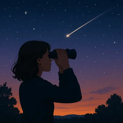 Woman Watches a Shooting Star in the Sky