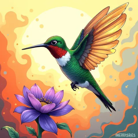 Manga Hummingbird in Swirling Orange Motion