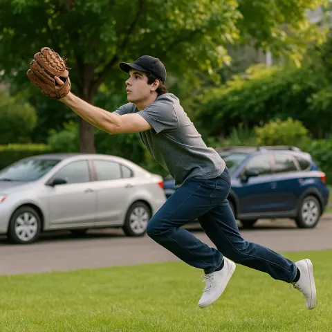 Person Wearing Casual Clothes Is in Mid-air While Lunging Forward