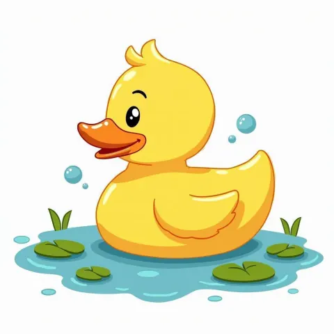 Whiteboard Rubber Duck Floating Among Lily Pads