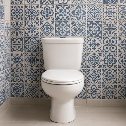 White Porcelain Toilet in a Bathroom