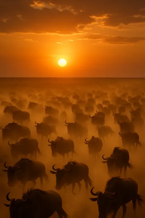 Vast Herd of Wildebeest Kicks Up a Colossal Dust Cloud