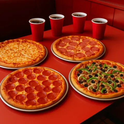 Large Pizzas Served on a Table at a Restaurant