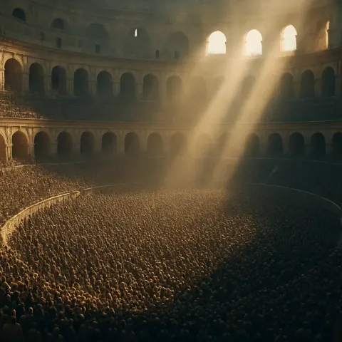 Vast Crowd of Tiny Figures Gathers in a Monumental Ancient