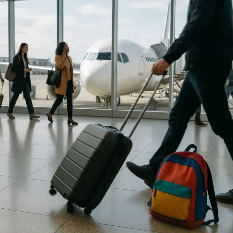 Lively Airport Terminal with Travelers