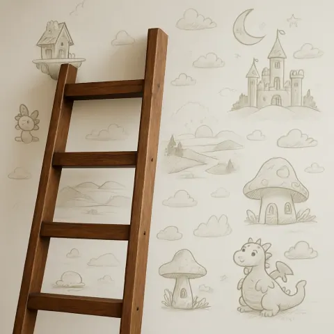 Robust Ladder Made of Walnut-colored Wood