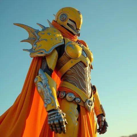 Ethereal Warrior in Orange and Yellow Armor