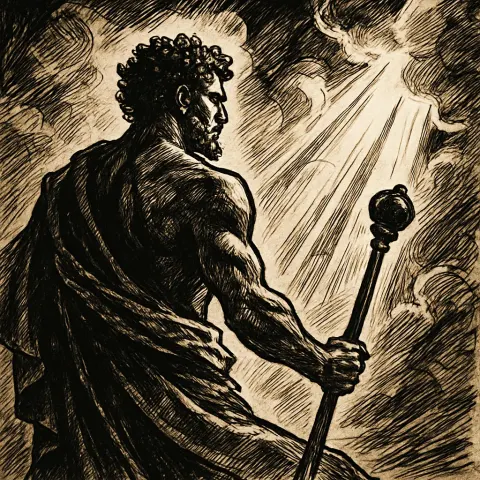 Sceptered Male Figure with Coily Hair Is Dramatically Side-lit