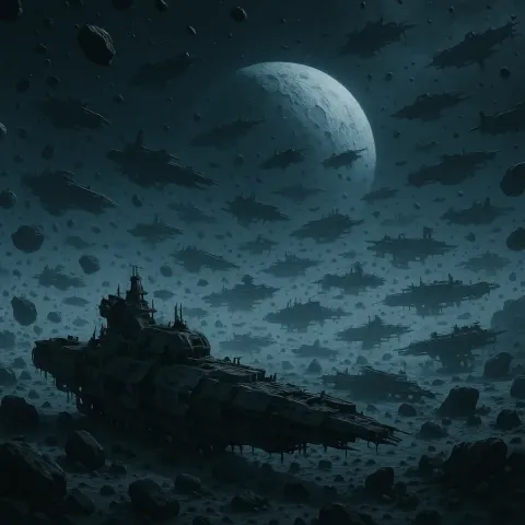 Countless Derelict Starships Drift Silently Through a Vast Asteroid Field