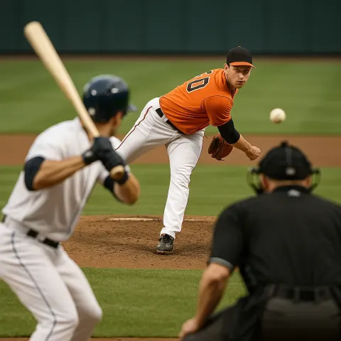 Baseball Pitcher in an Orange Jersey Throws a Pitch