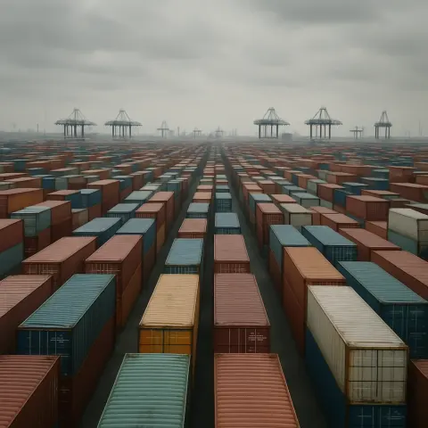 Rows Upon Rows of Massive Cargo Containers Stretch