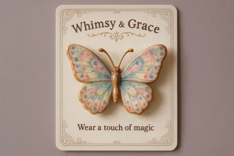 Intricately Detailed 3D Render Showcasing a Ceramic Butterfly Brooch