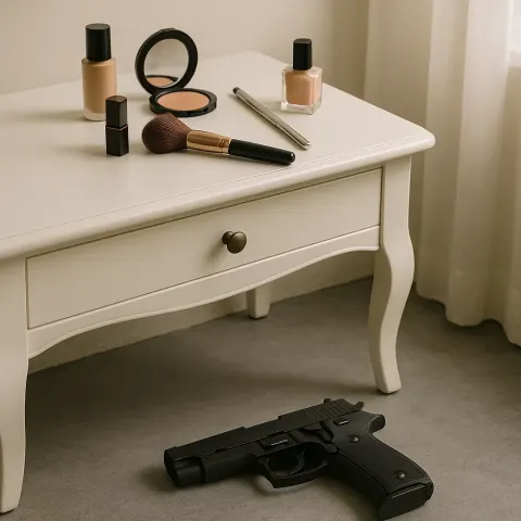 Sleek White Vanity Table Elegantly Showcases Various Makeup Items
