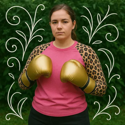 Person Wearing a Pink Top with Leopard-print Sleeves