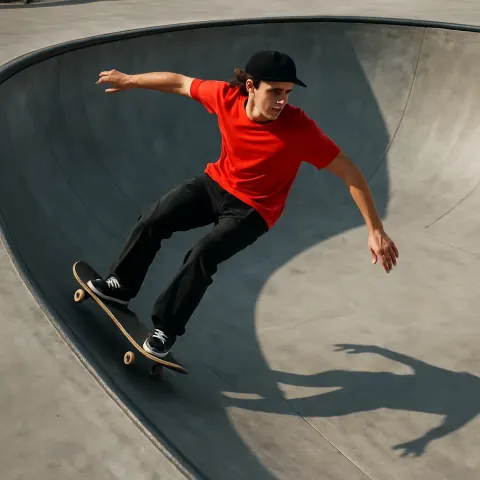 Person Wearing a Red Shirt Skateboarding on the Curved Wall