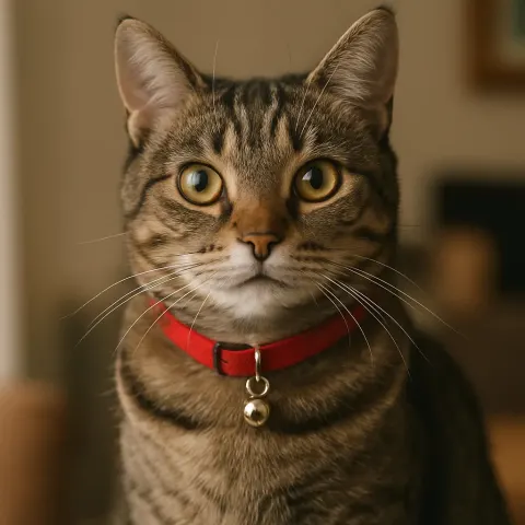 Feline Is Adorned with a Red Collar