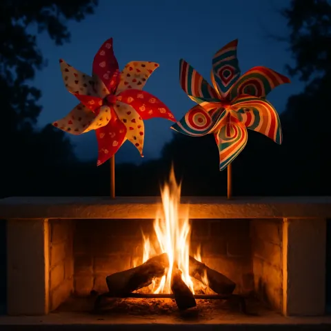 Two Diverse Pinwheels Patterned on a Mantel