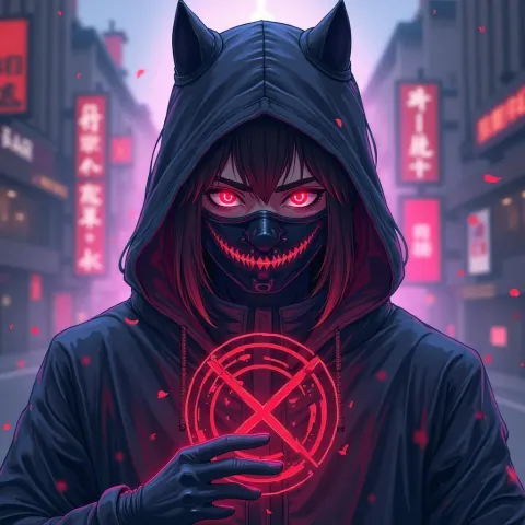 Masked Anime Figure Bearing a Mysterious Symbol