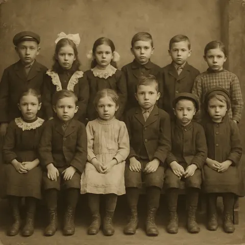 Vintage Group Photograph of Children Seated on a Bench