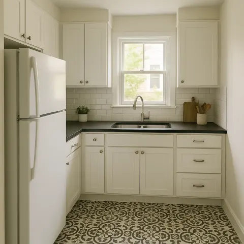 Small Kitchen with White Cabinets