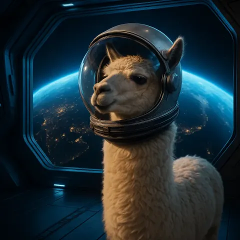 Image Depicting a Llama Dressed in a Space Helmet