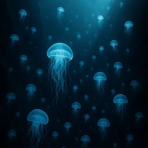 Innumerable Glowing Jellyfish Drift