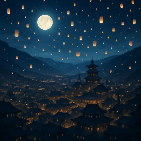 Myriad Glowing Lanterns Drift Skyward