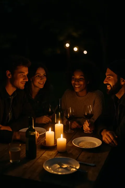 Nighttime Outdoor Gathering with People
