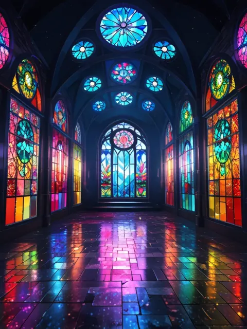 Luminous Stained Glass Tunnel Illustration