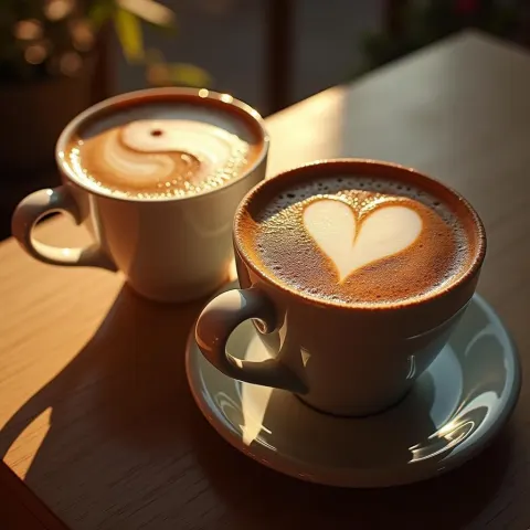 Yin Yang and Heart Latte Art Duo