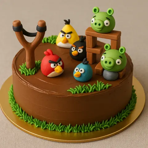 Chocolate Cake Designed as an "Angry Birds" Game Scene