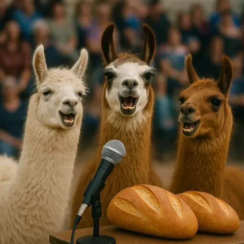 Crowd Was Entertained by Three Llamas