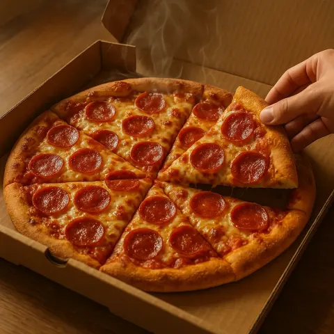 Inside the Open Box Lies the Steaming Pizza
