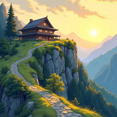 Manga House Perched on a Golden Mountain