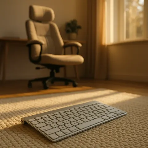 Polished Silver Keyboard Lies Calmly on a Soft Rug