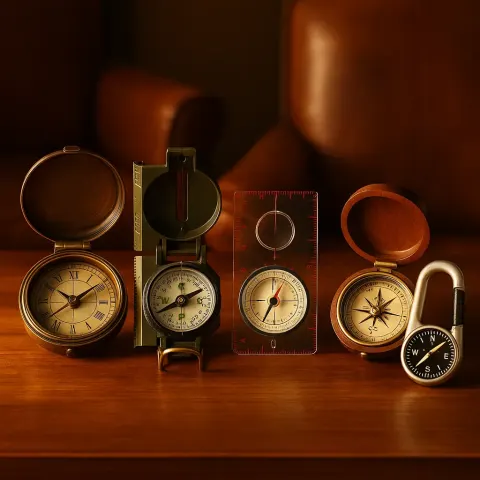 Five Distinct Magnetic Compasses—an Antique Maritime Brass Model