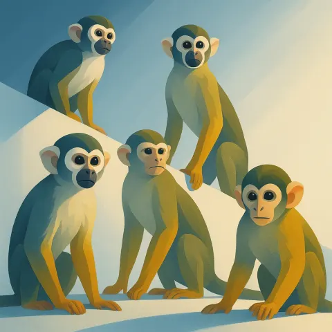 Five Squirrel Monkeys Inhabit a Minimalist Design