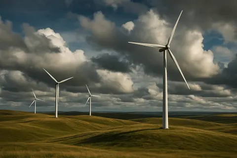 Few Isolated Wind Turbines Stand Sentinel on a Vast