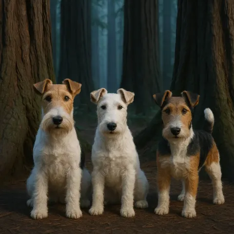 Three Whimsical and Charming Wire-haired Fox Terriers Are Presented
